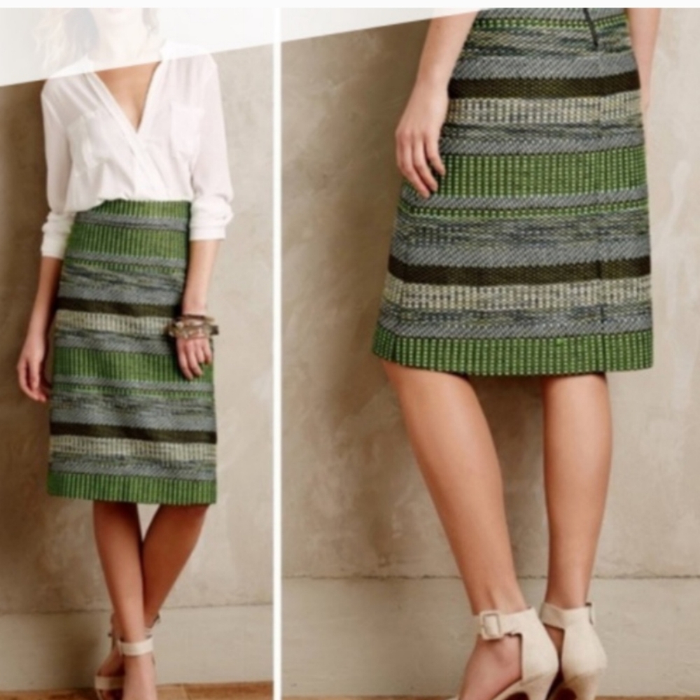 NWOT  Anthoropologie Leifsdottir Womens Jade Green Striped Woven Skirt